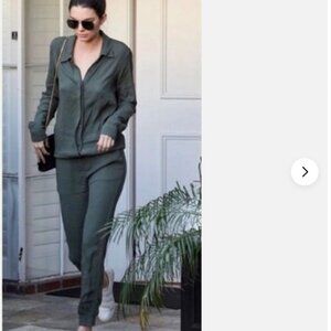 Monrow Crepe Long Sleeve Jumpsuit Size S Army Green Kendall Jenner Minimalist